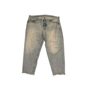 Old Navy High Rise Slouchy Taper‎ Jeans Light Wash Button Fly Size 18 Raw Hem